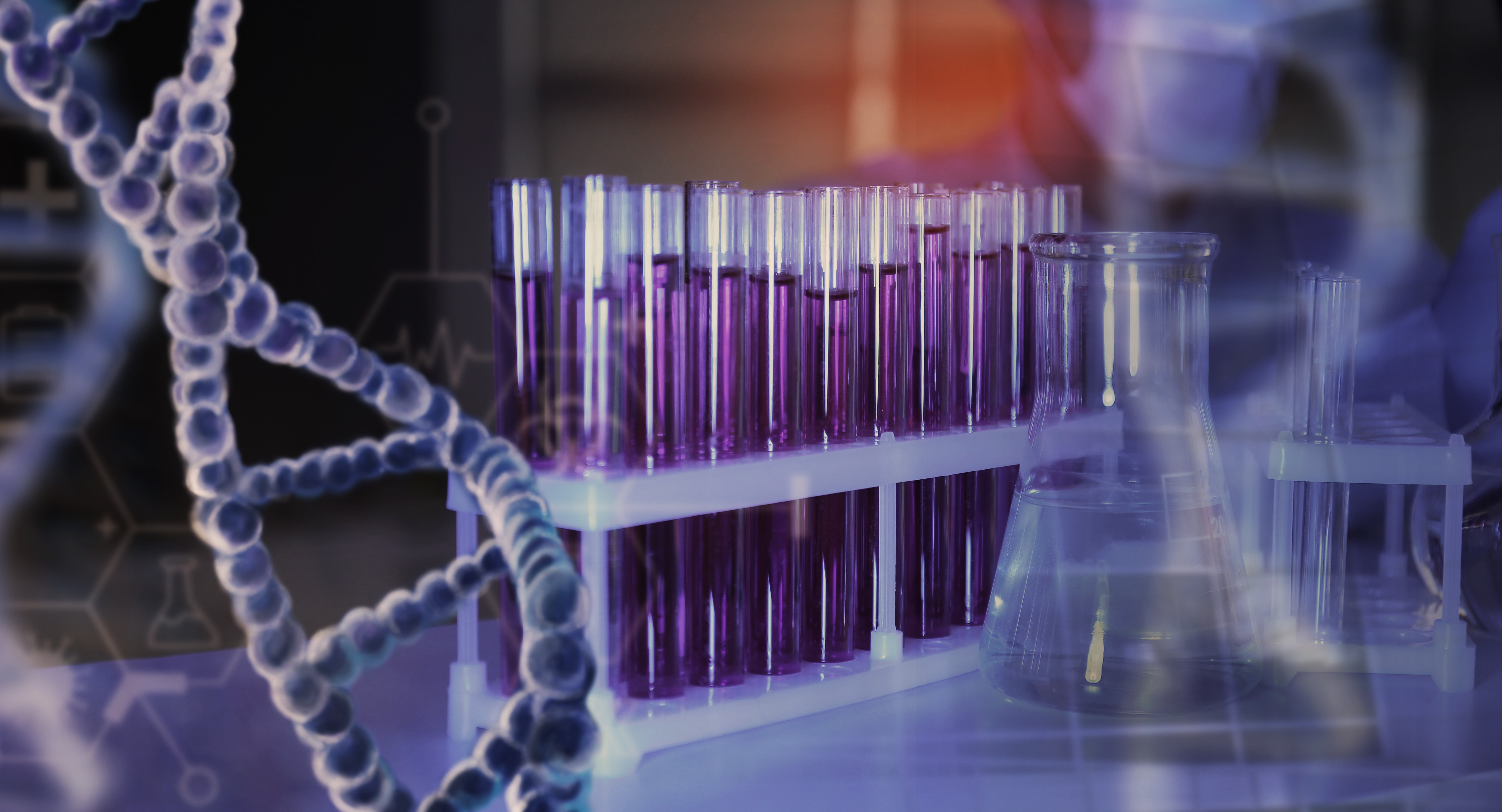 Laboratory test tubes and DNA double helix Laboratory test tubes and DNA double helix